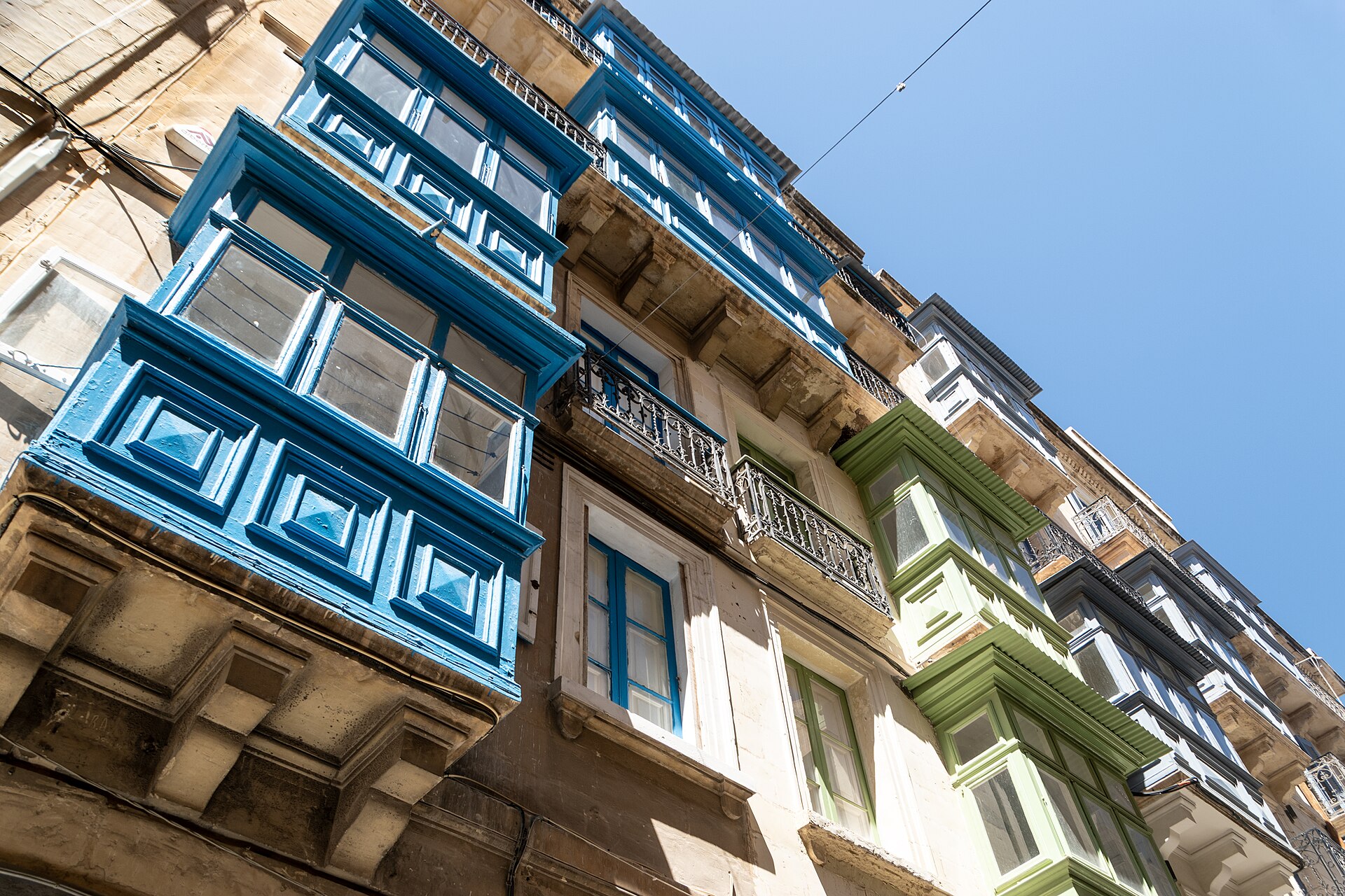 Timber balconies on a Valletta street